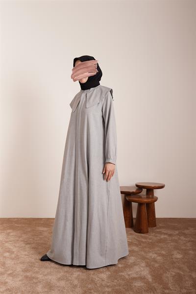 Yakalı Elbise Ferace - Gri