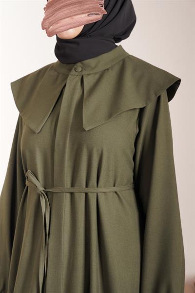 Yakalı Elbise Ferace - Haki yeşil