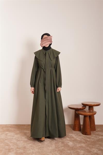 Yakalı Elbise Ferace - Haki yeşil