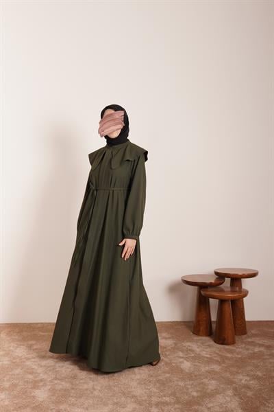 Yakalı Elbise Ferace - Haki yeşil
