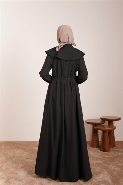 Yakalı Elbise Ferace - Siyah