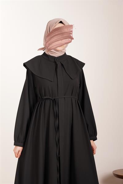 Yakalı Elbise Ferace - Siyah