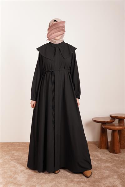 Yakalı Elbise Ferace - Siyah