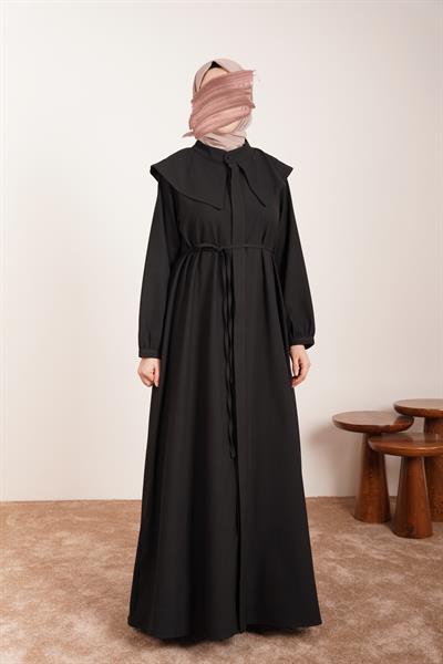 Yakalı Elbise Ferace - Siyah