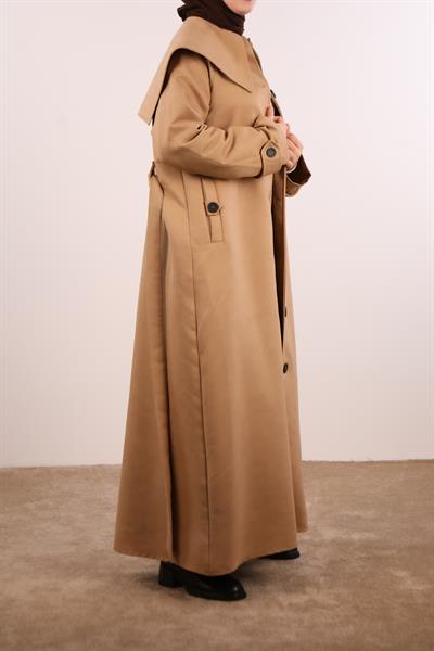 Yakalı Nubuk Trençkot - Bej