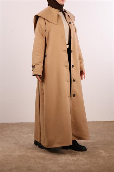 Yakalı Nubuk Trençkot - Bej