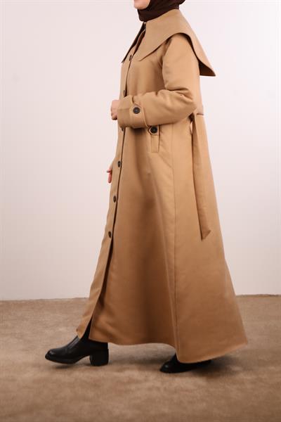 Yakalı Nubuk Trençkot - Bej