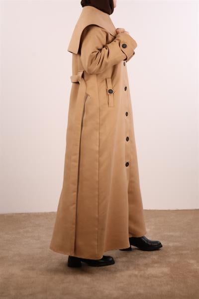 Yakalı Nubuk Trençkot - Bej
