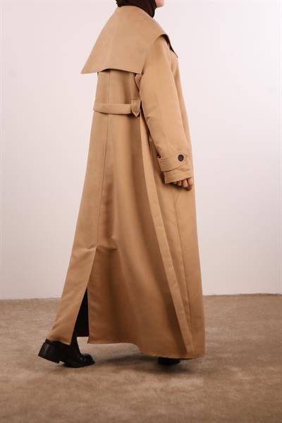 Yakalı Nubuk Trençkot - Bej