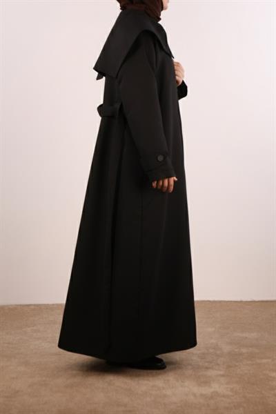 Yakalı Nubuk Trençkot - Siyah