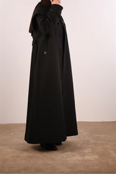 Yakalı Nubuk Trençkot - Siyah