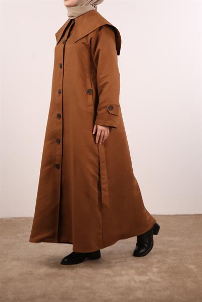 Yakalı Nubuk Trençkot - Taba