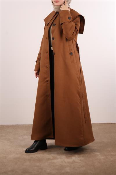 Yakalı Nubuk Trençkot - Taba