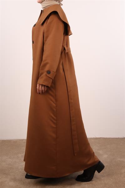 Yakalı Nubuk Trençkot - Taba