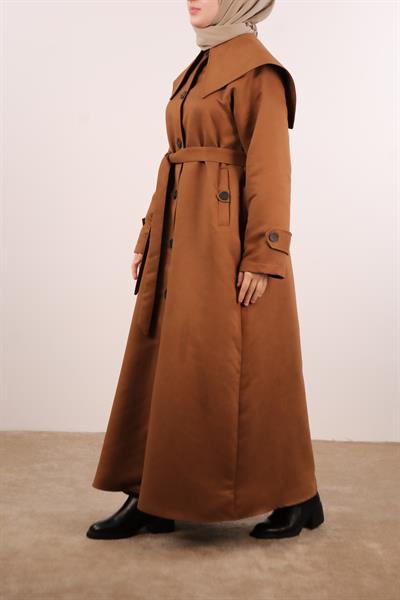 Yakalı Nubuk Trençkot - Taba