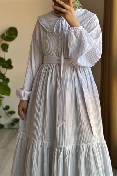 Yakalıklı Elbise - Ekru