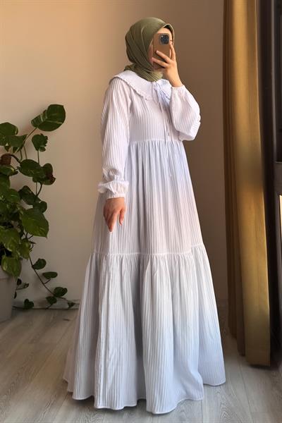 Yakalıklı Elbise - Ekru