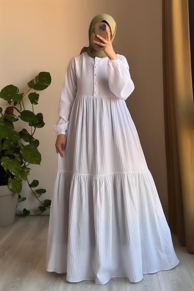 Yakalıklı Elbise - Ekru