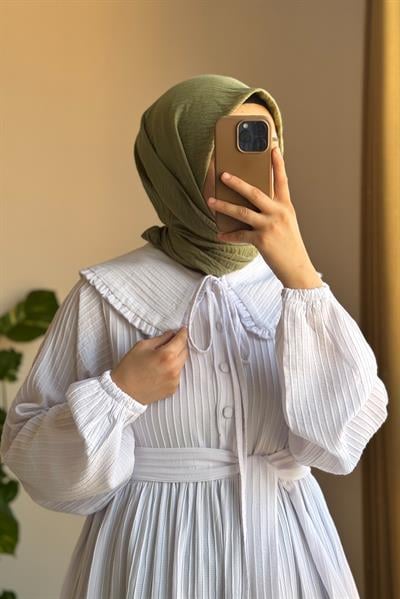 Yakalıklı Elbise - Ekru