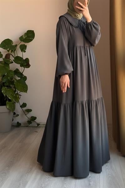 Yakalıklı Elbise - Füme