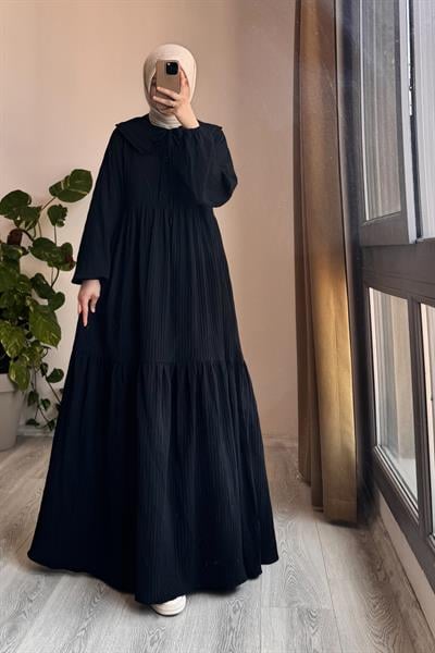 Yakalıklı Elbise - Siyah