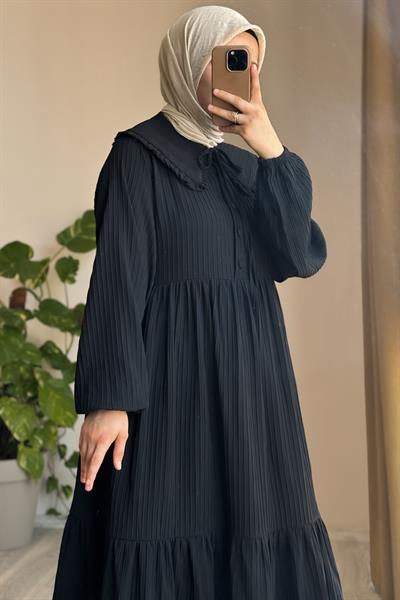 Yakalıklı Elbise - Siyah