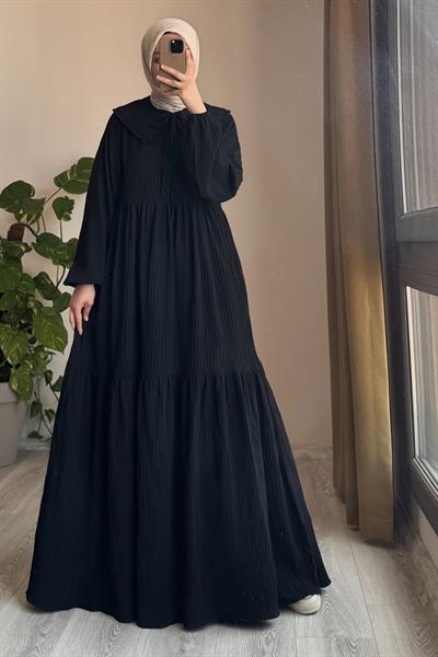 Yakalıklı Elbise - Siyah