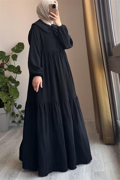 Yakalıklı Elbise - Siyah