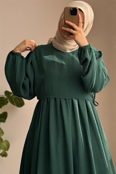 Yelekli Elbise - Zümrüt yeşil