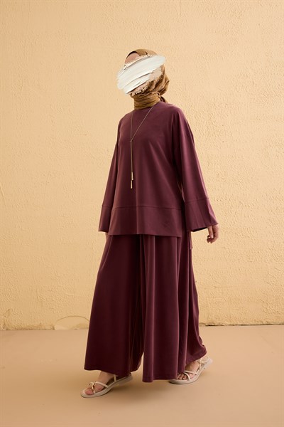 Yıkama Görünümlü Takım - Bordo