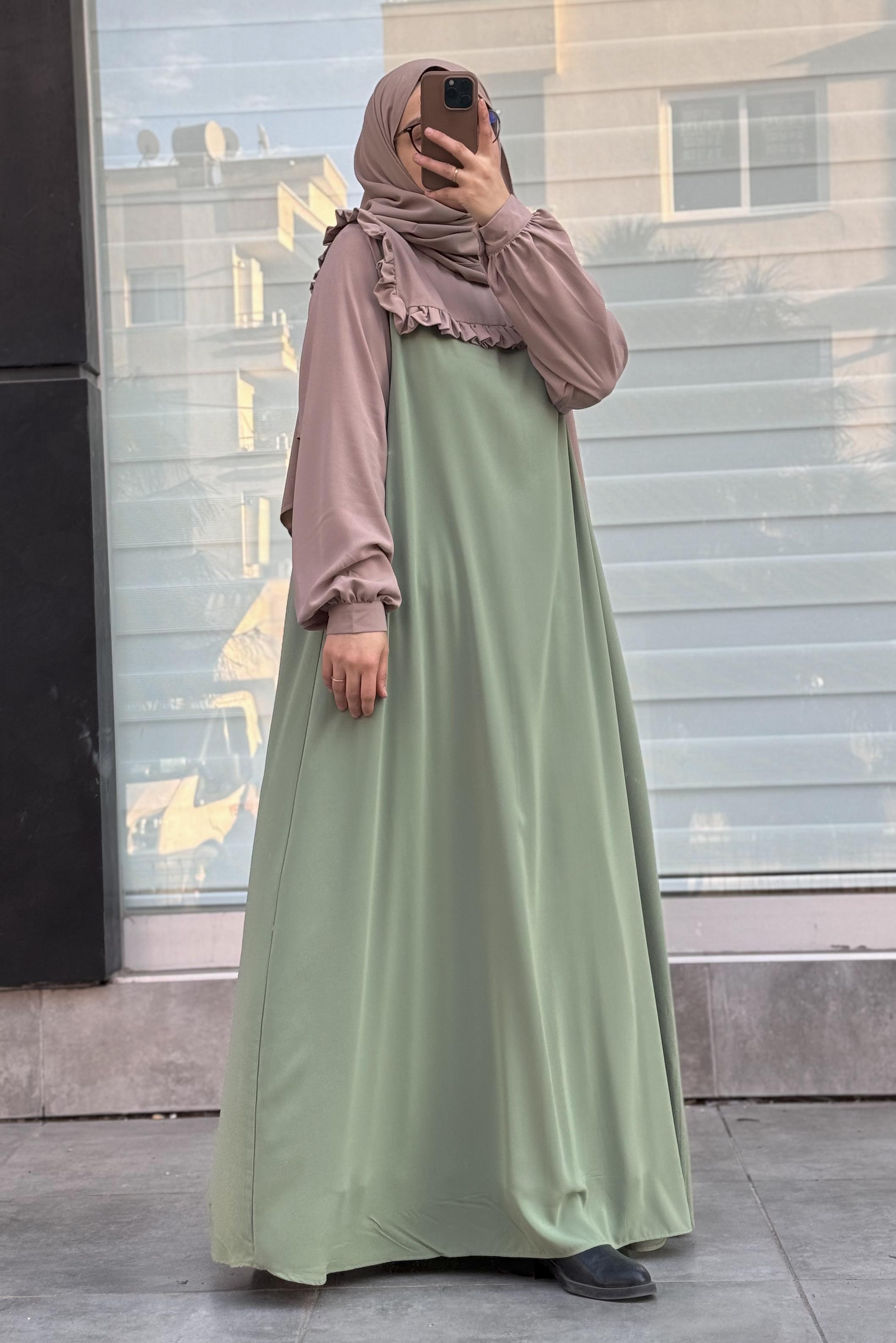 Belden baglamalı elbise çağla yeşili main image 1