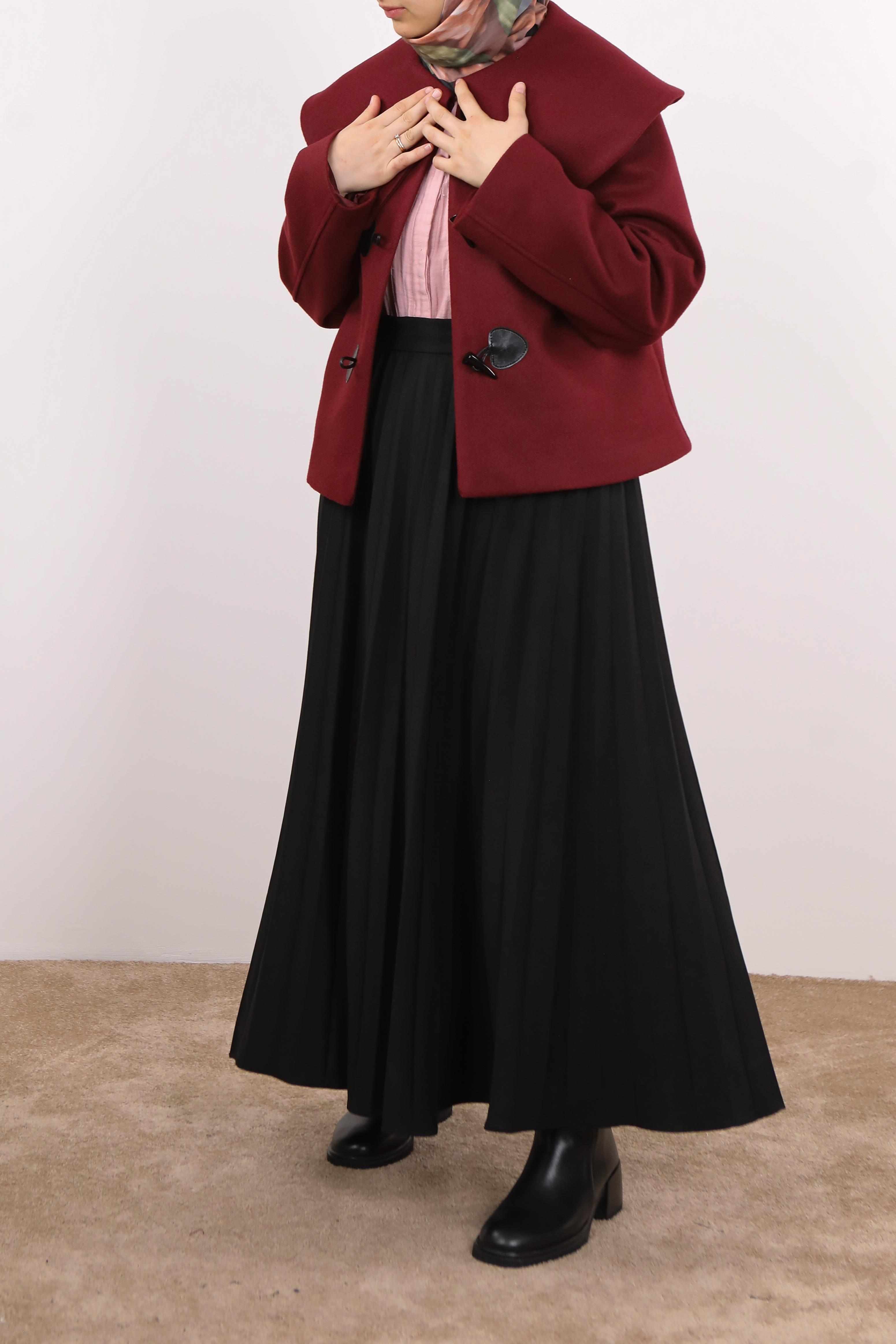 Geniş Yaka Kaşe Ceket - Bordo · 9