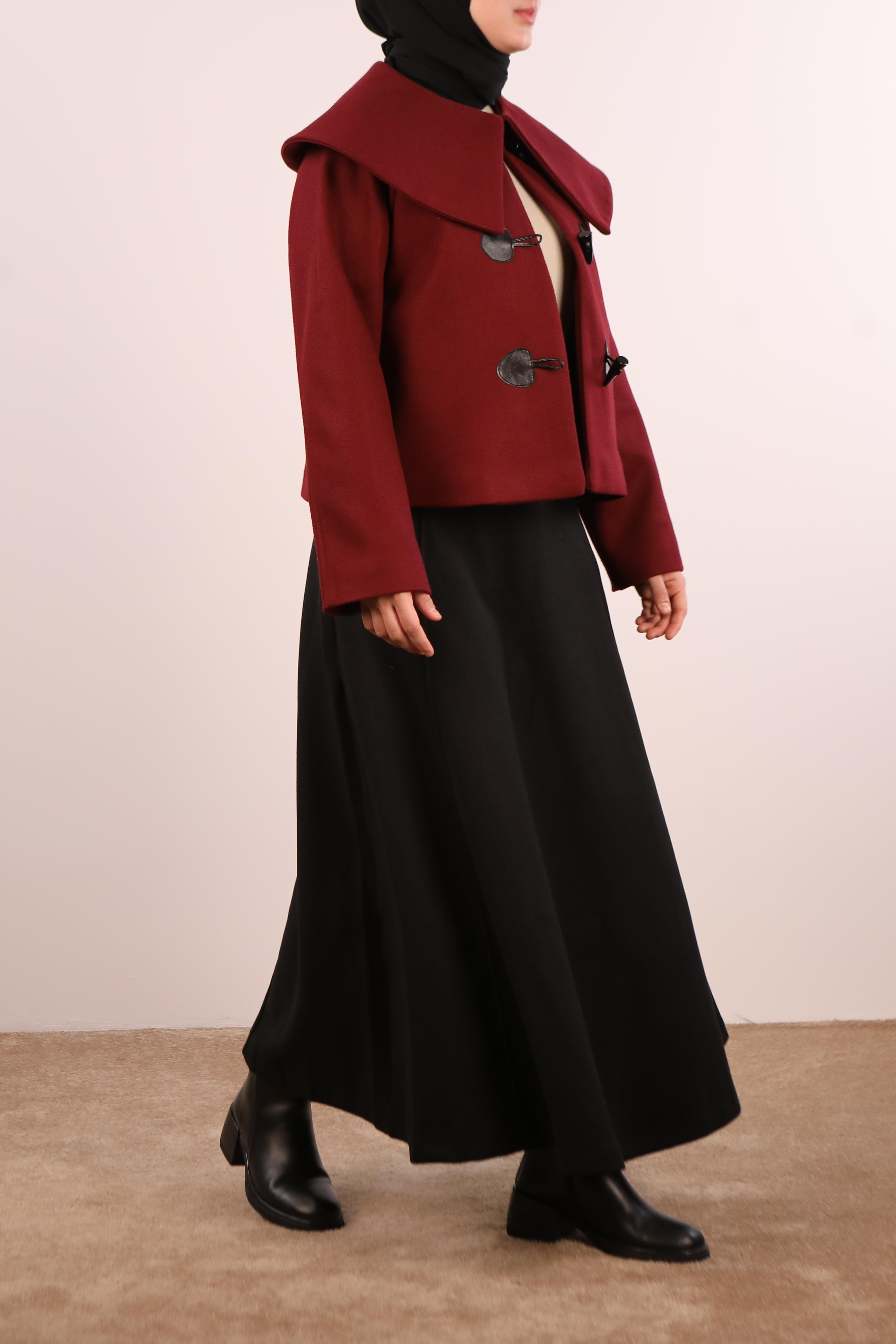 Geniş Yaka Kaşe Ceket - Bordo · 5