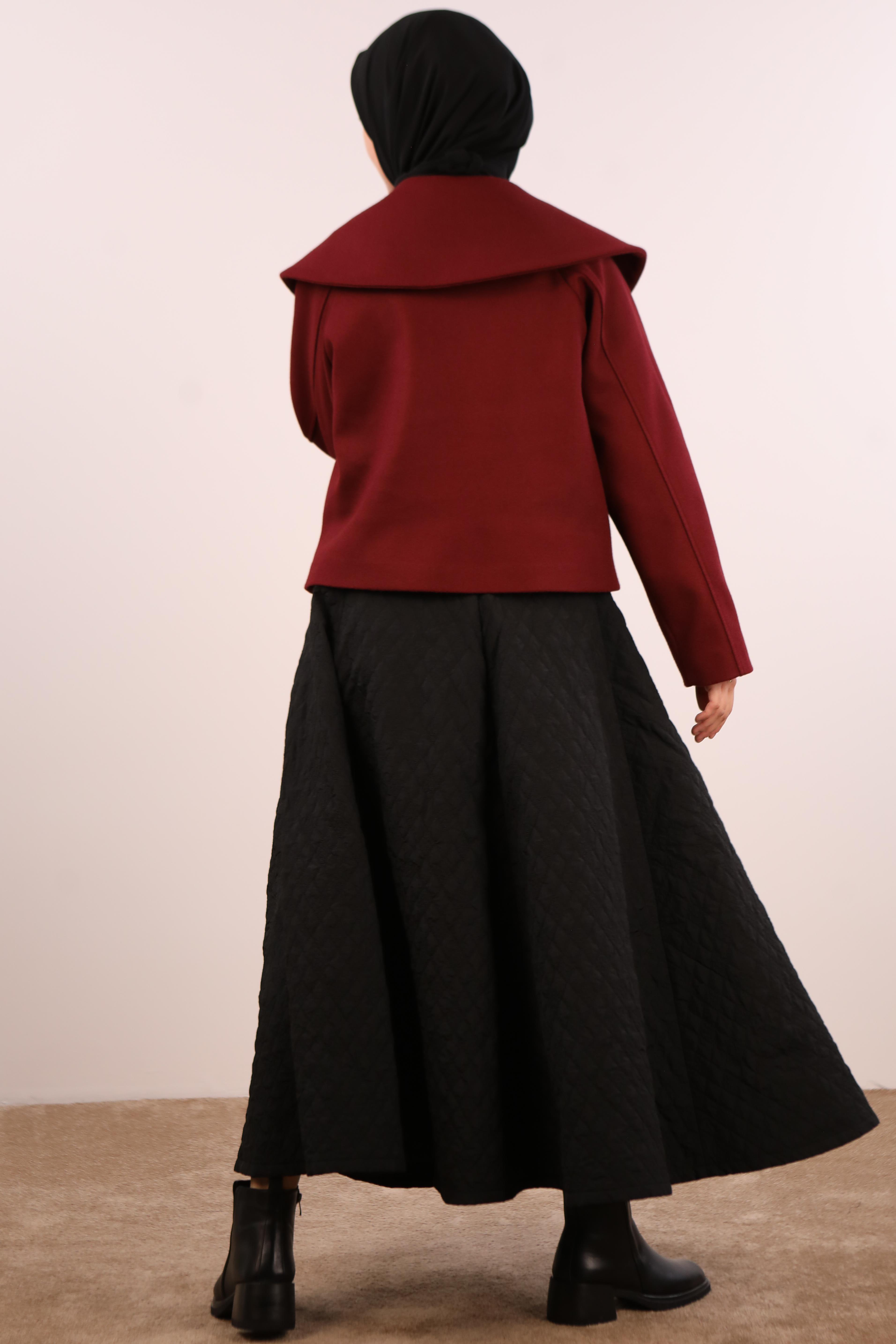 Geniş Yaka Kaşe Ceket - Bordo · 6