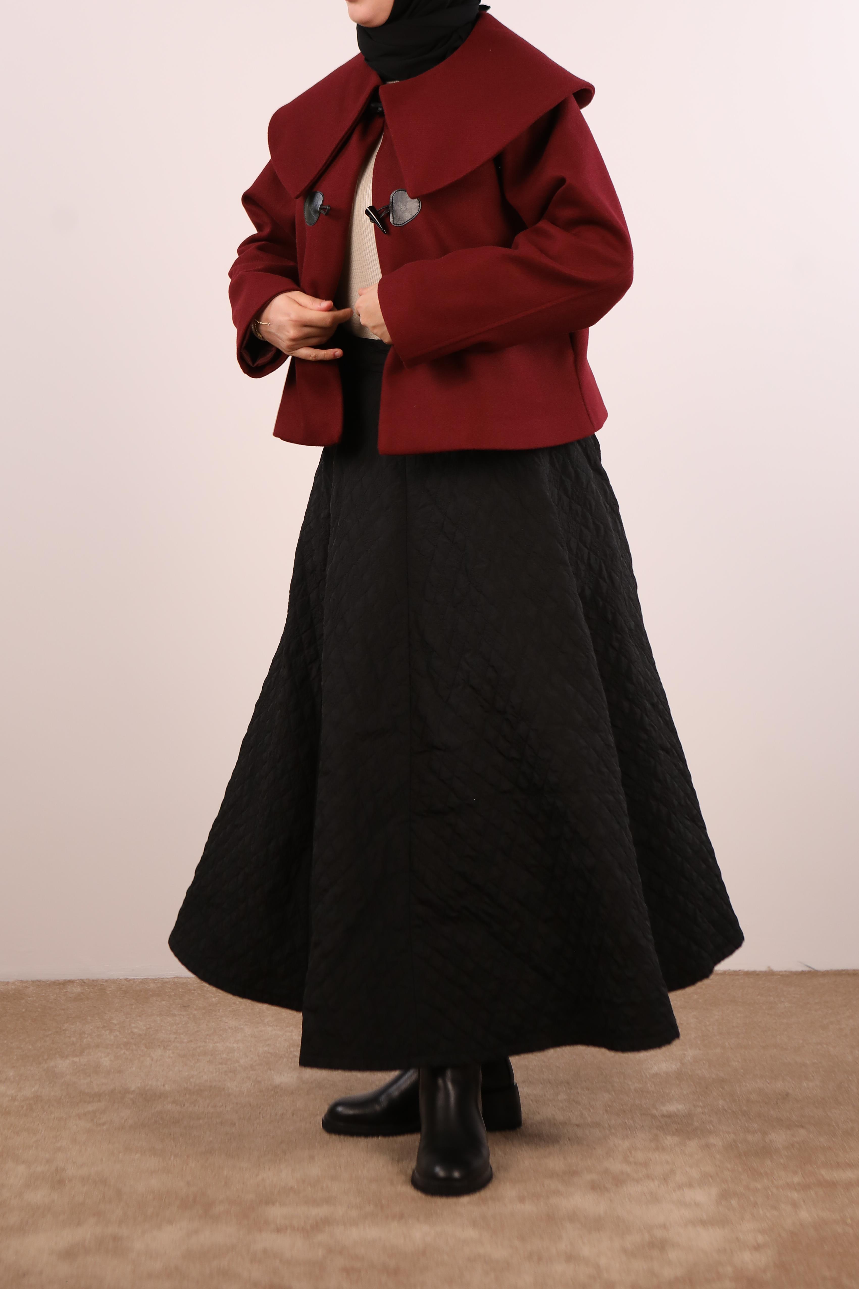 Geniş Yaka Kaşe Ceket - Bordo · 8