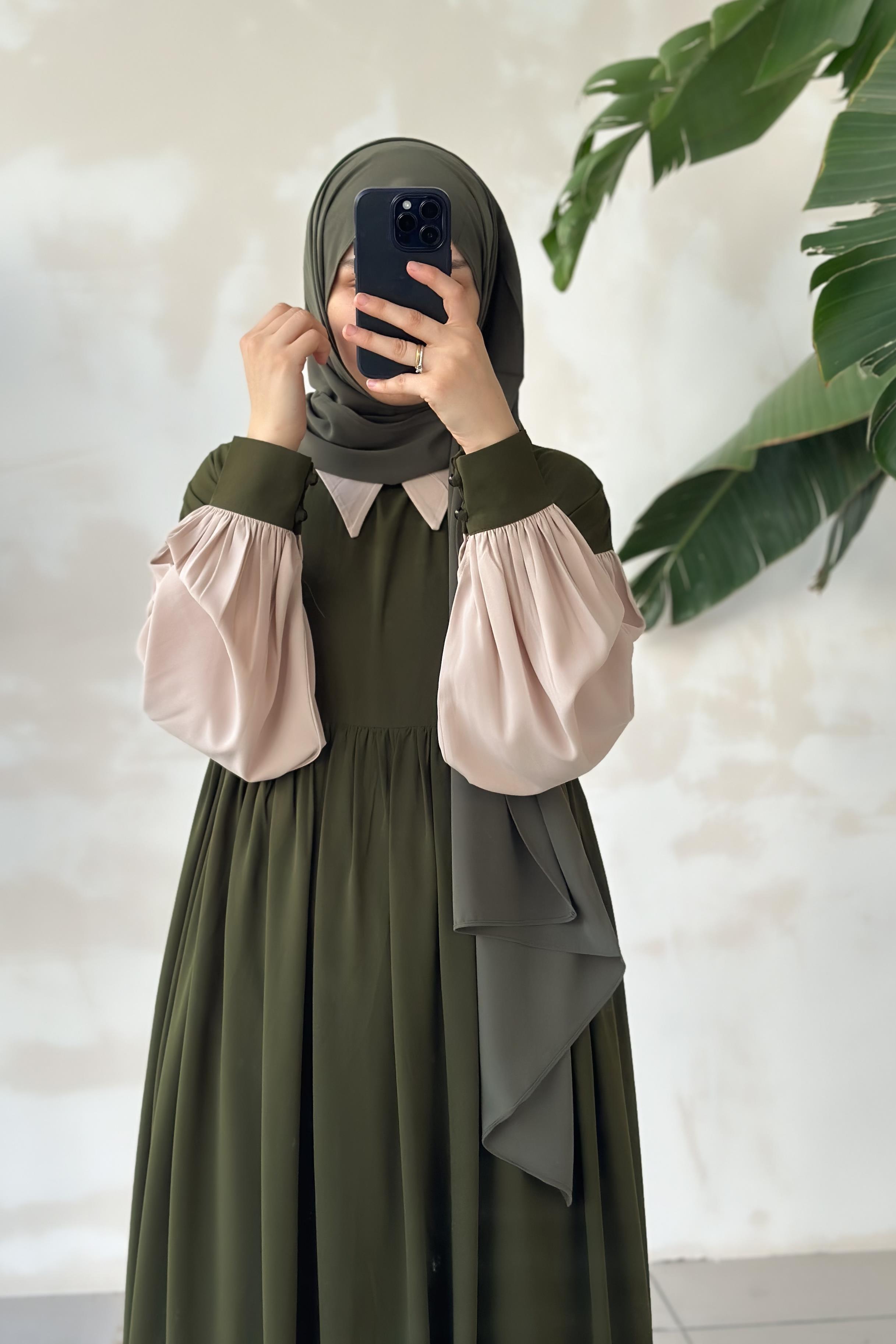 Hijabi Elbise - Haki yeşil