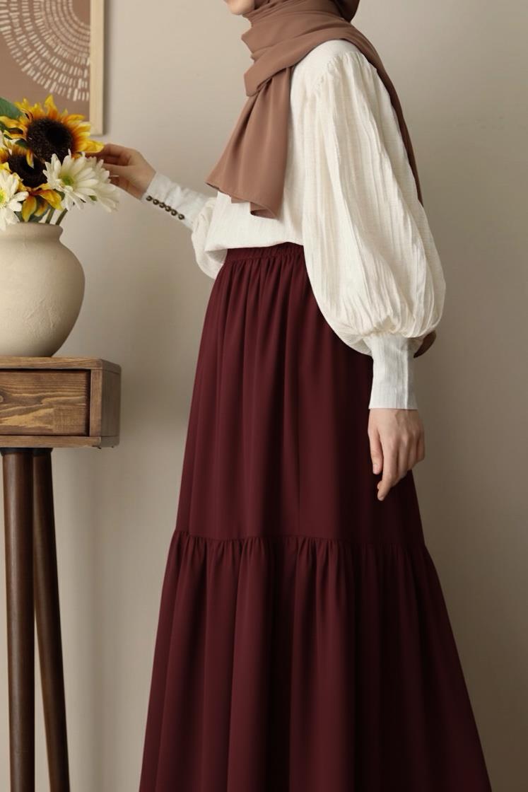Katlı Etek - Bordo