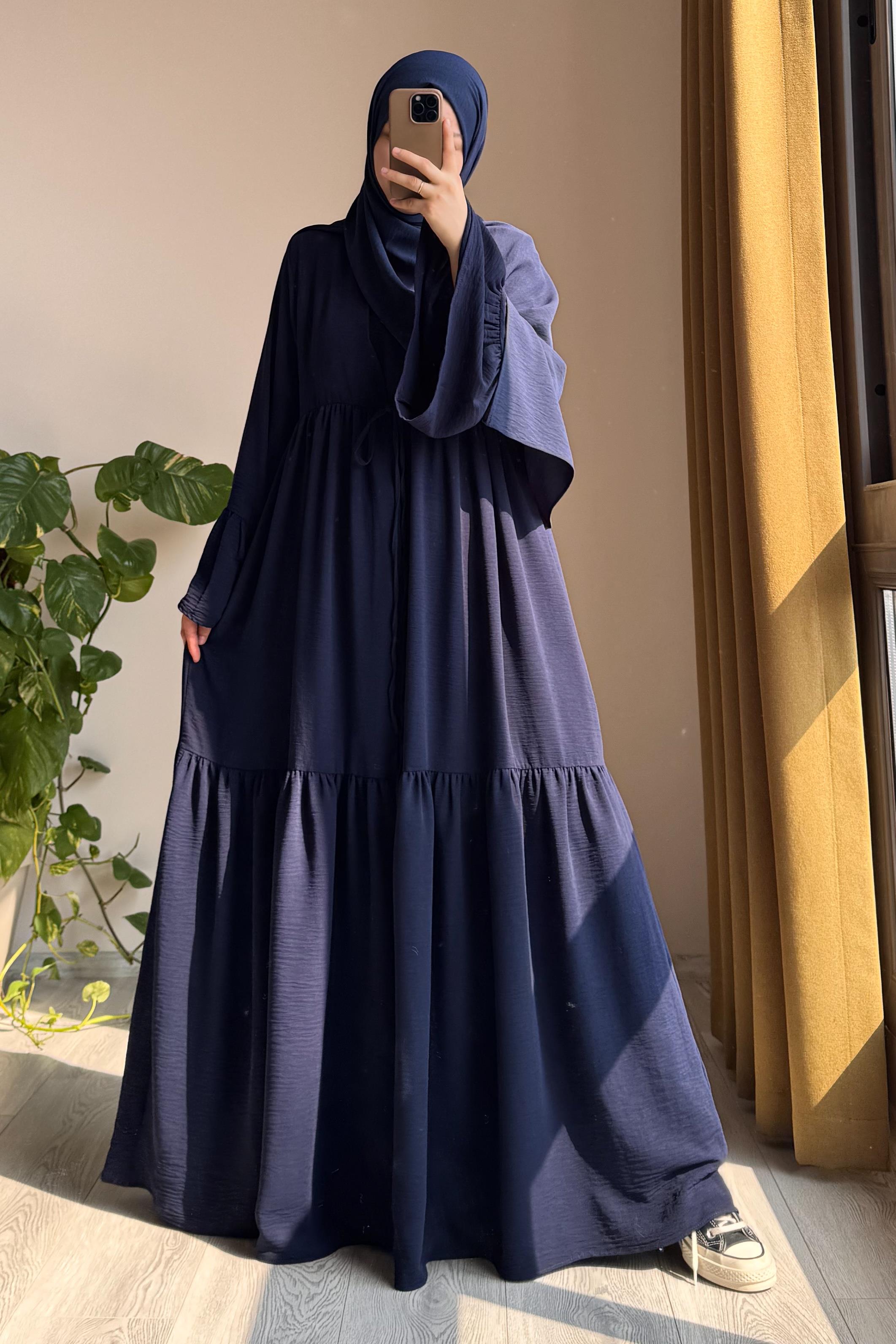 Kolu Fırfırlı Abaya Takım - Lacivert · 2