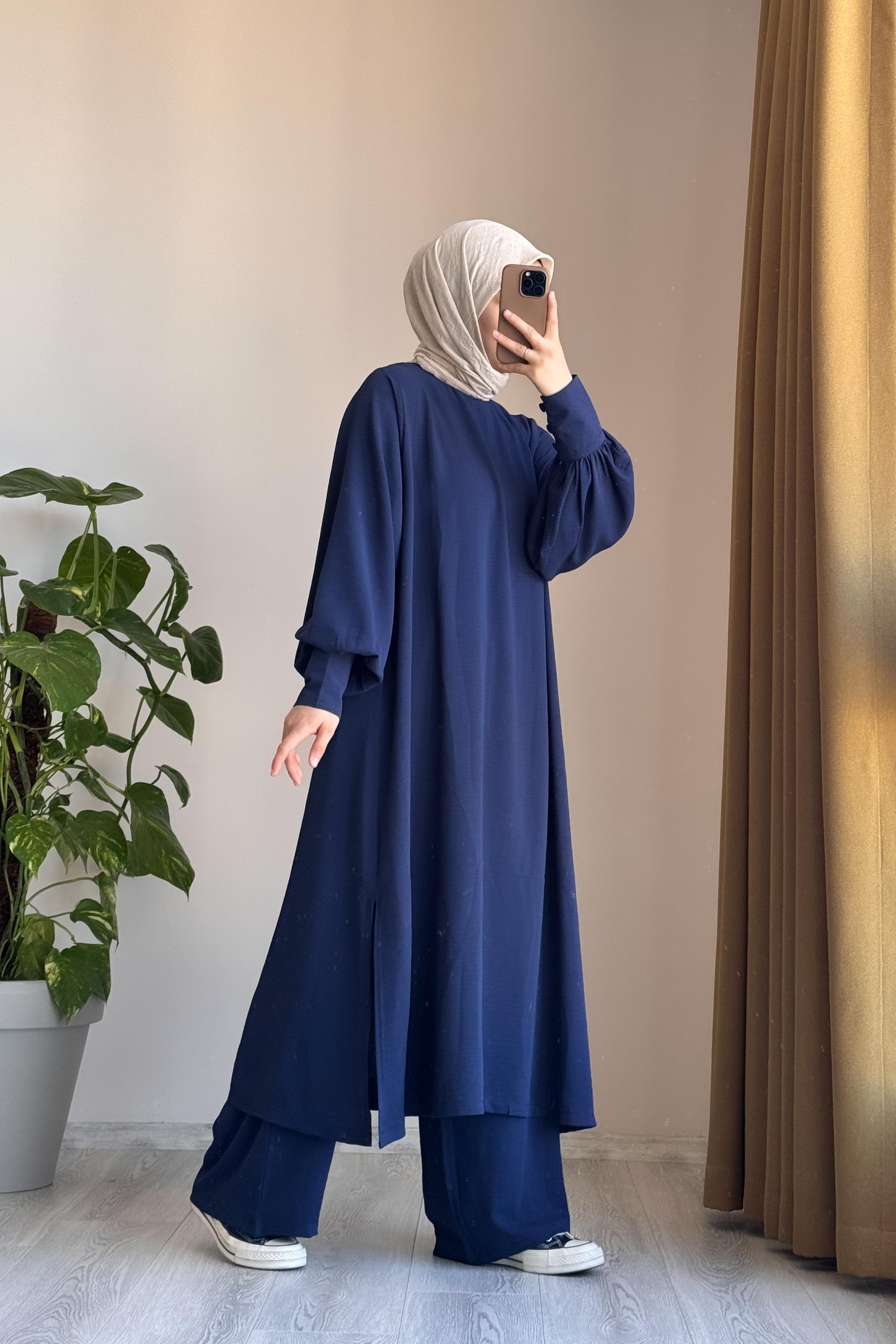 Manşet Detaylı Pantolonlu Takım - Lacivert · 2