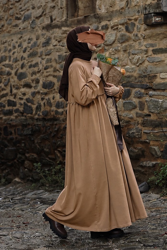 Robalı Sweat Elbise - Vizon · 2