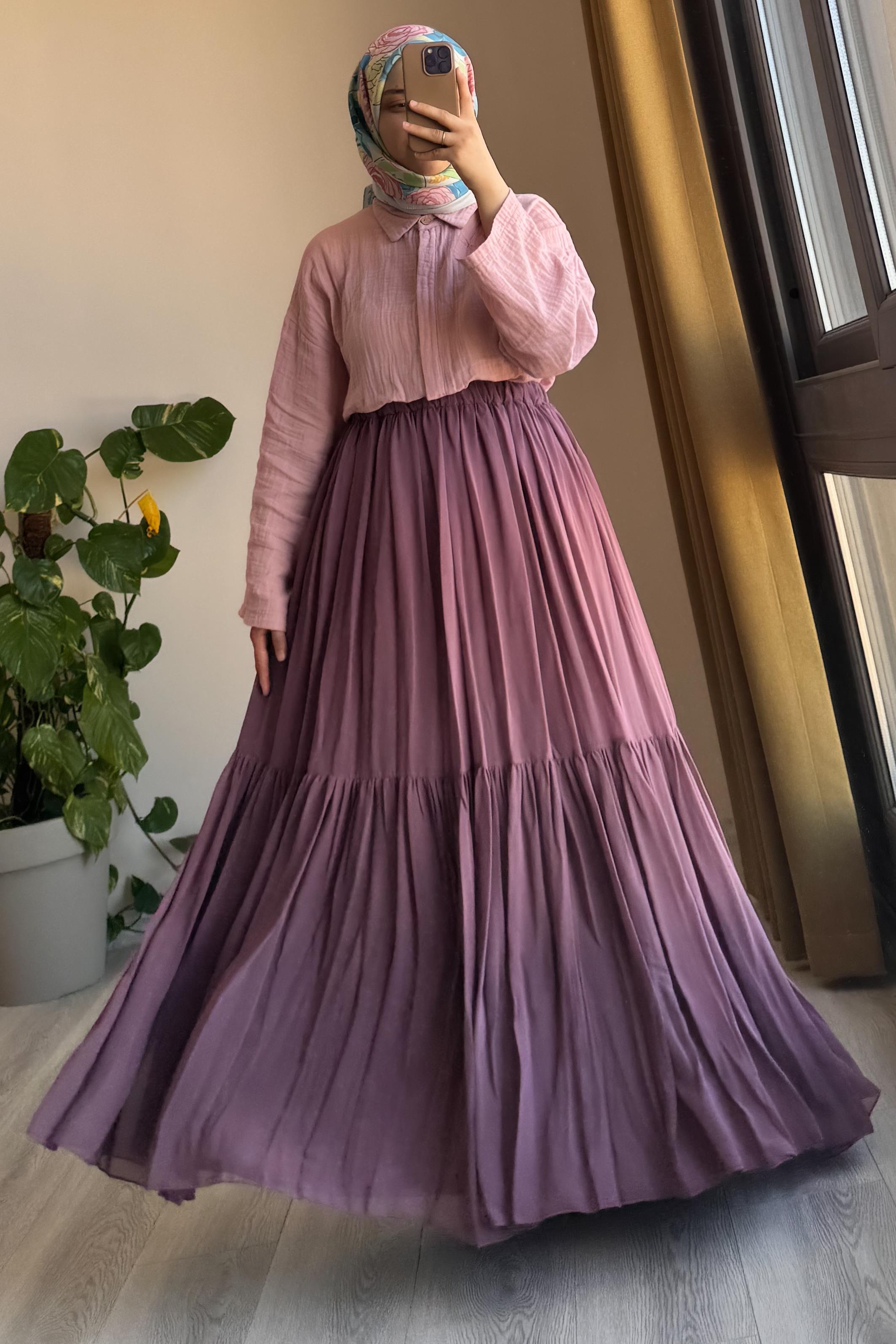 Şifon Astarlı Crush Etek - Gül kurusu · 2