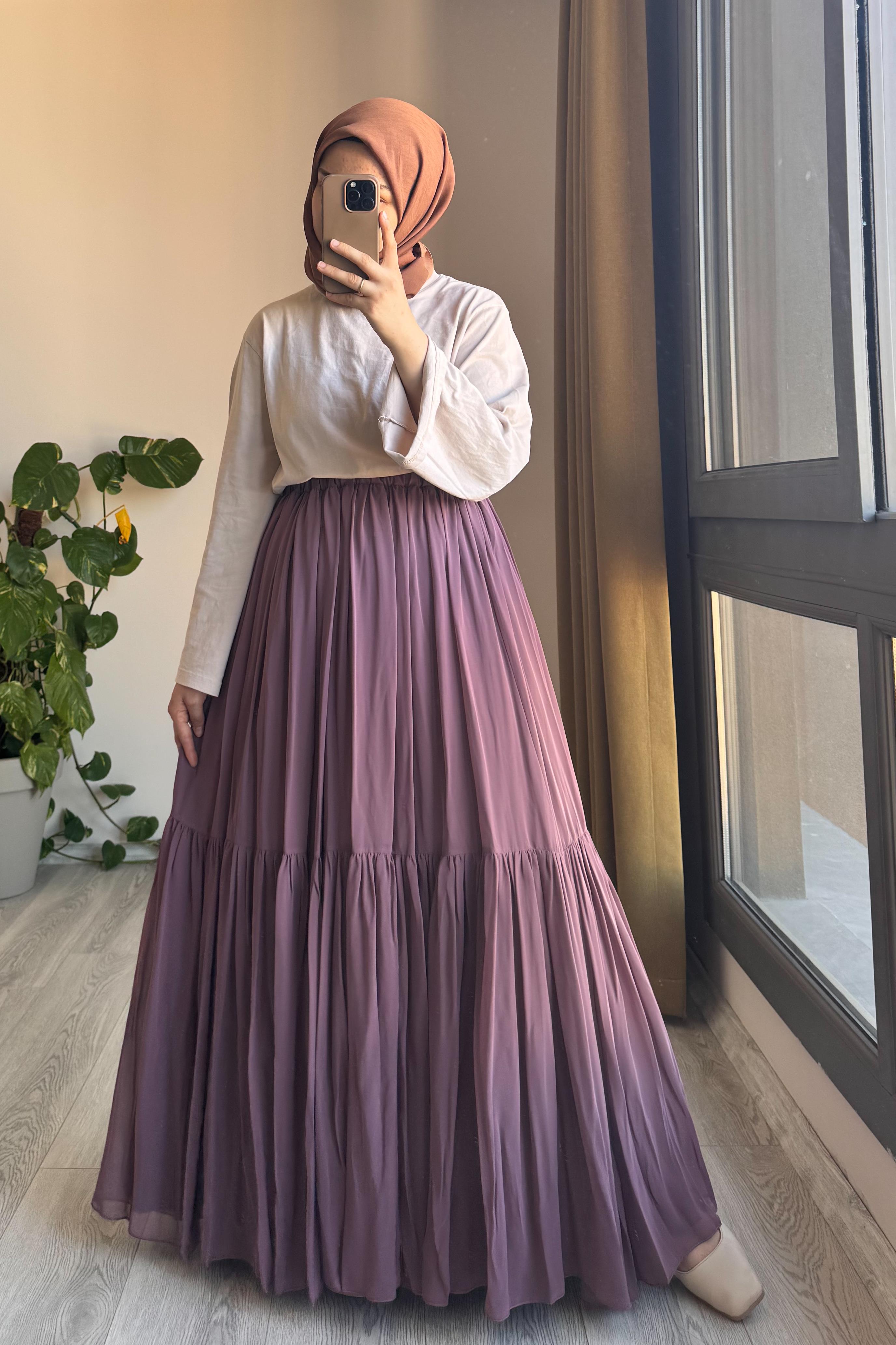 Şifon Astarlı Crush Etek - Gül kurusu · 7