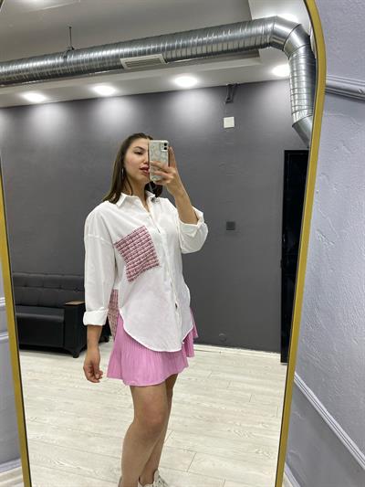 Pembe İşlemeli Gömlek 