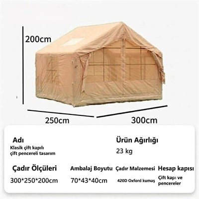 Çadır Dünyası 4 Mevsim Sobalı Kamp Çadırı - 320x250 cm Geniş Yaşam Alanı, 420D Oxford Su Geçirmez Kumaş, Profesyonel Kışlık Çadır