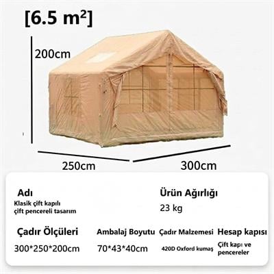 Çadır Dünyası 4 Mevsim Sobalı Lüks Kamp Çadırı - 320x250 cm Geniş Yaşam Alanı, 3 Metre Ön Tenteli, 420D Oxford Su Geçirmez Kumaş