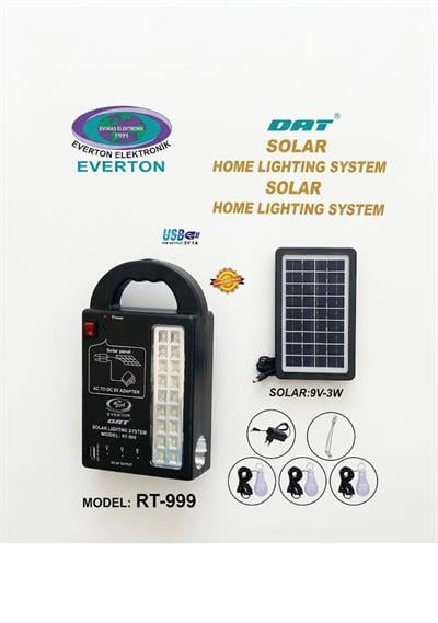 Çadır Dünyası DAT AT-999 Güneş Enerjili Aydınlatma Seti - Solar Şarjlı Işıldak, 3 Adet Ampul, Radyo Özellikli ve Powerbank Fonksiyonlu Acil Durum Kiti