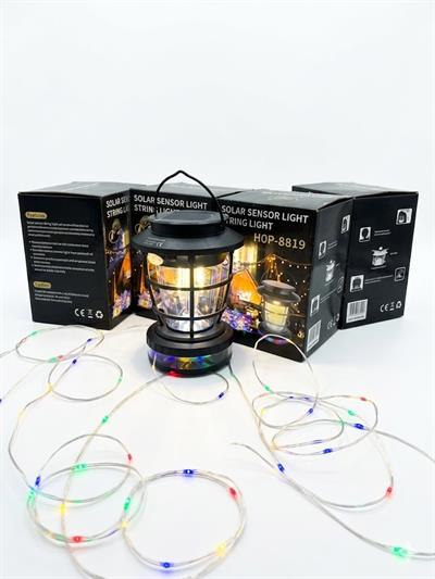 Çadır Dünyası HOP-8819 Solar Sensörlü Kamp Lambası - 10 Metre Renkli Peri Ledli, Şarjlı ve Taşınabilir Bahçe Aydınlatma Seti