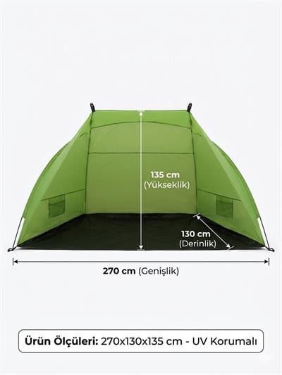 Çadır Dünyası Manuel Kurulumlu Plaj Çadırı - 270x130x135 cm - UV Korumalı