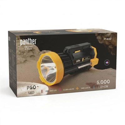 Çadır Dünyası Panther PT-8162 Çift Type-C Şarjlı 5000 Lümen Profesyonel Arama Kurtarma Feneri