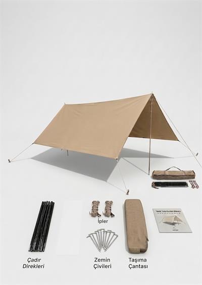 Çadır Dünyası Profesyonel Kamp Tentesi (Tarp) - 330x330 cm, 8mm Demir Kazık ve Komple Aksesuar Seti